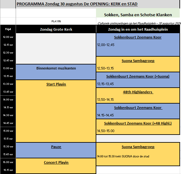 Programma van De Opening op zondag 30 augustus
